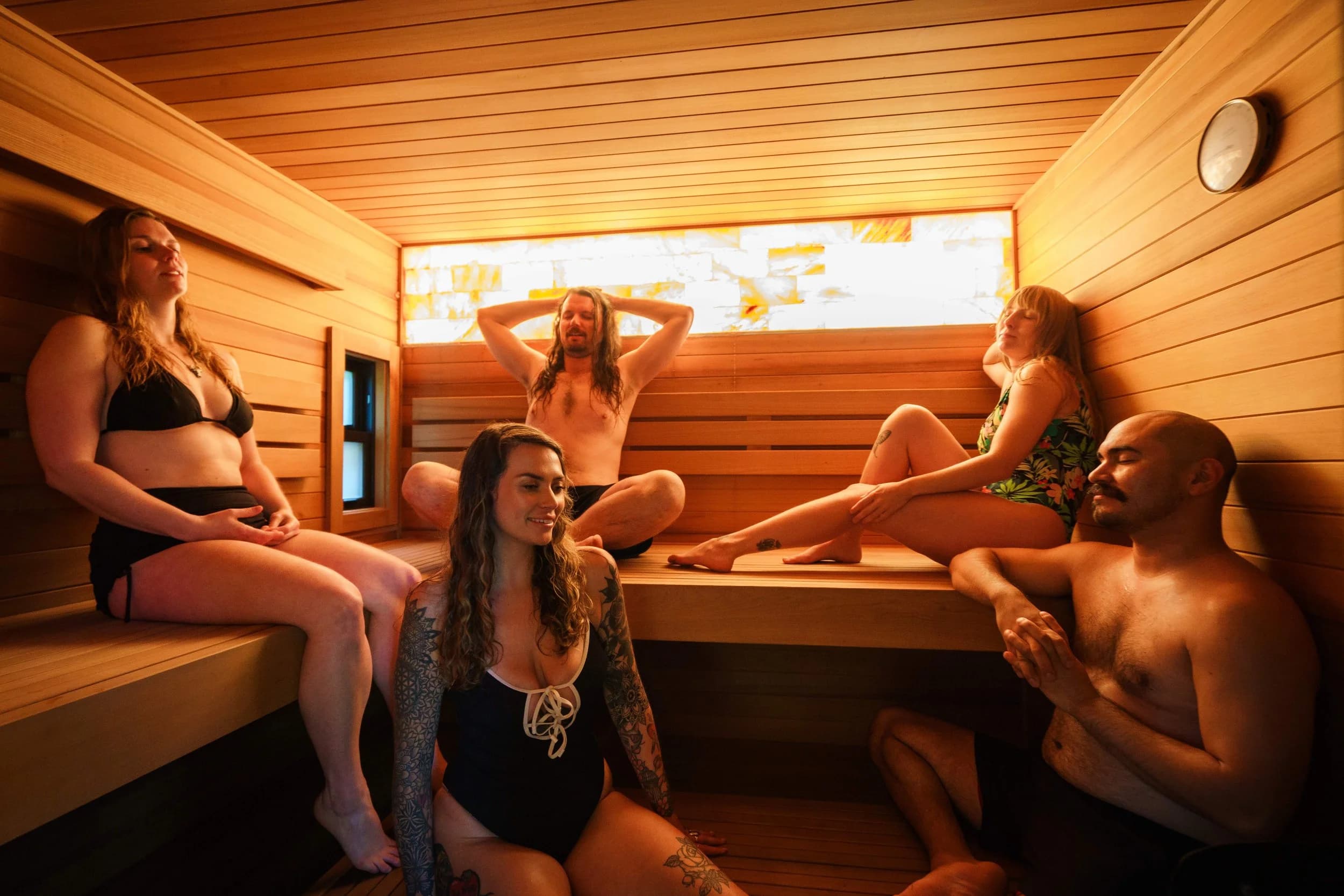 Inside the cedar sauna