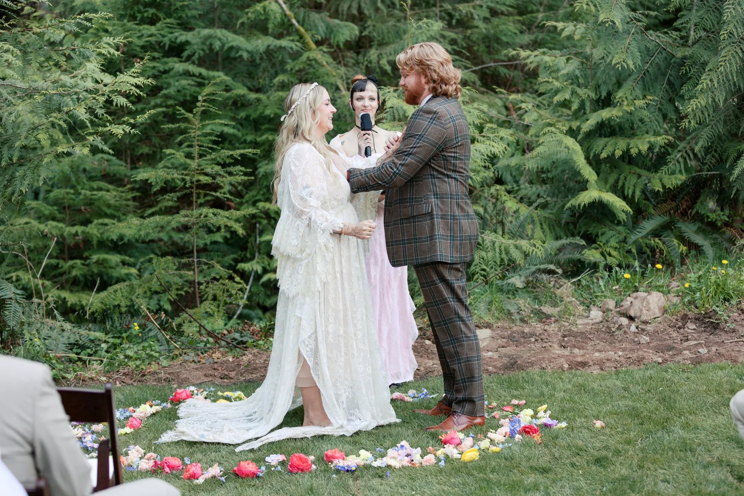 Vows inside a ring of flower petals